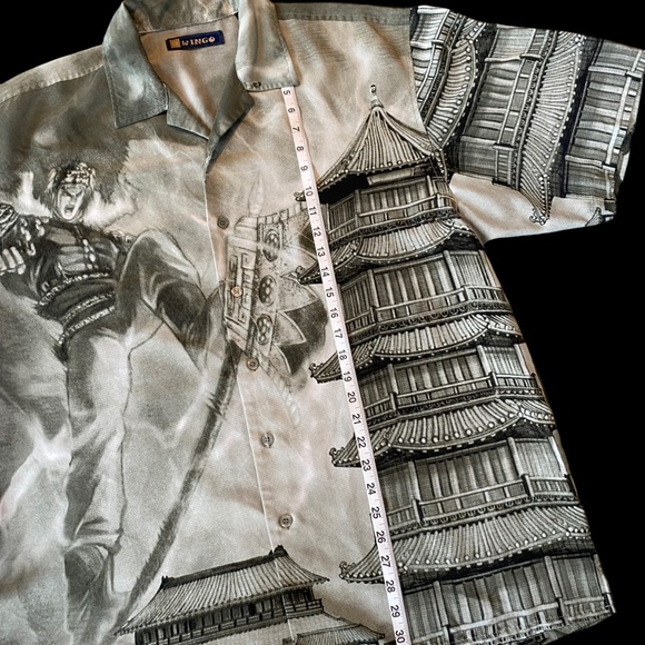 Y2K 00s Wingo Anime Graphic Japan Pagoda Button Down Shirt AOP Polyester Mens XL - Picture 6 of 11